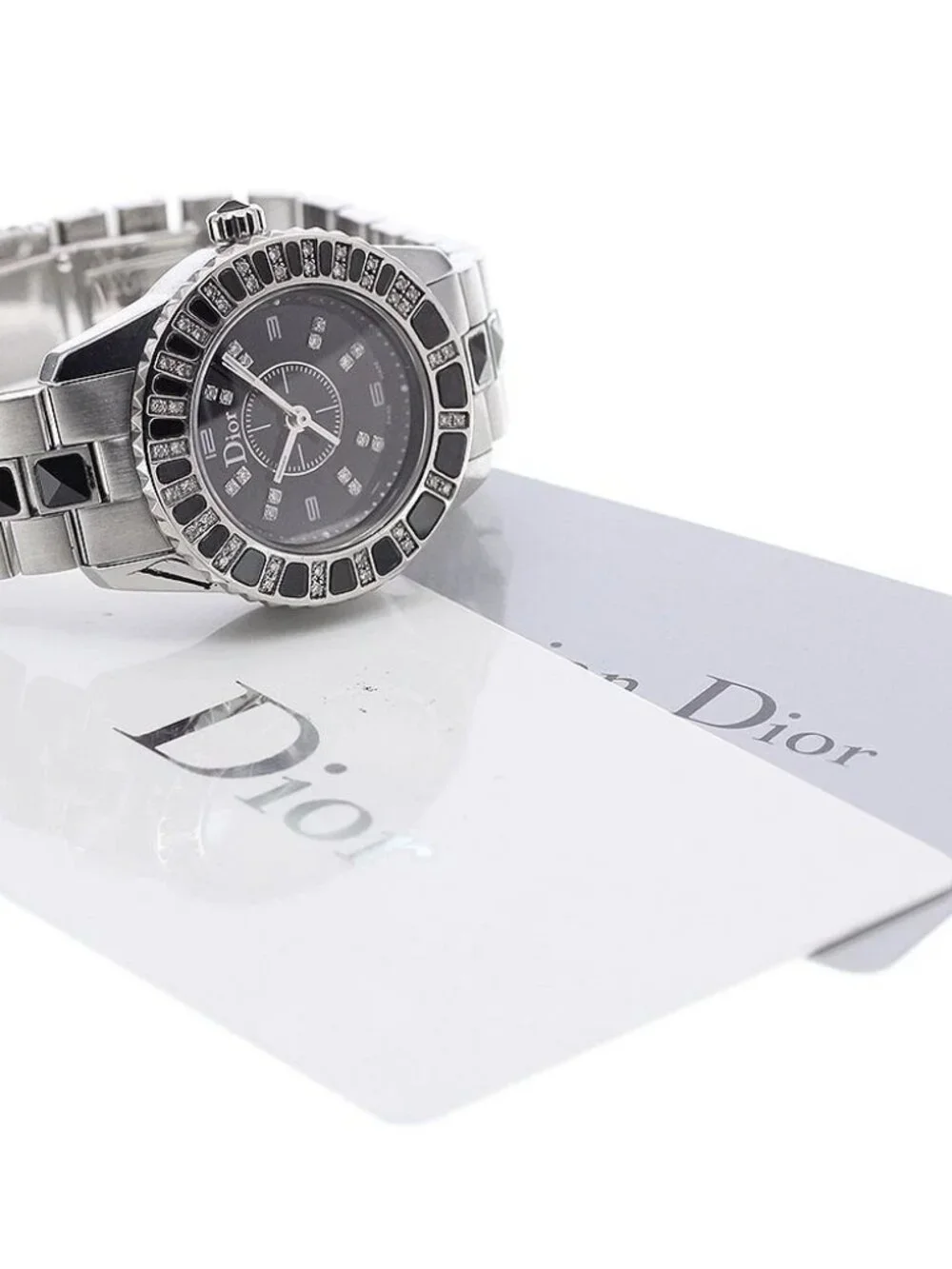 Dior crystal CD112116 Diamond Bezel black Dial Quartz Ladies Watch_